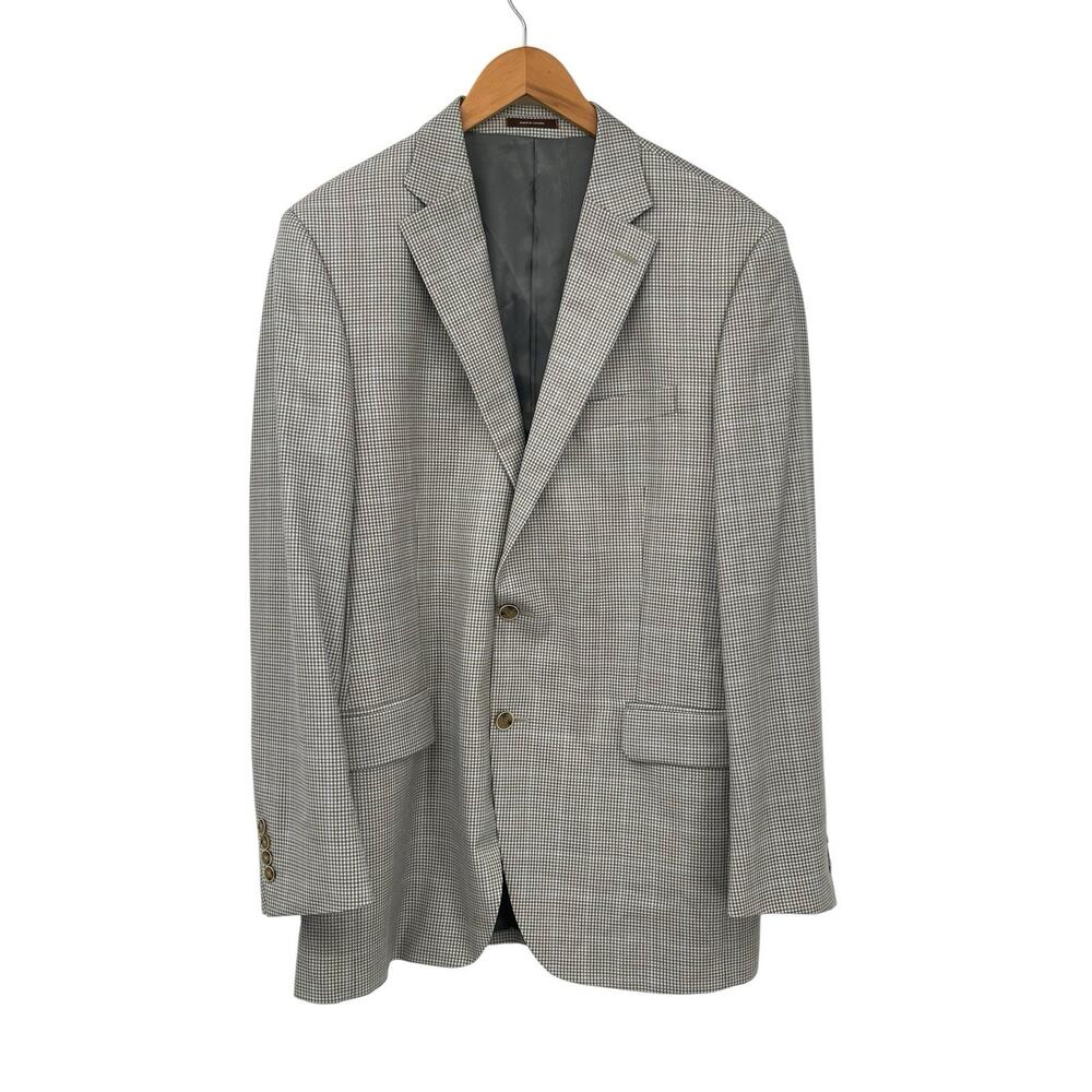 Peter Millar Sport Coat Blazer Houndstooth Windowpane Check Wool Size 42T